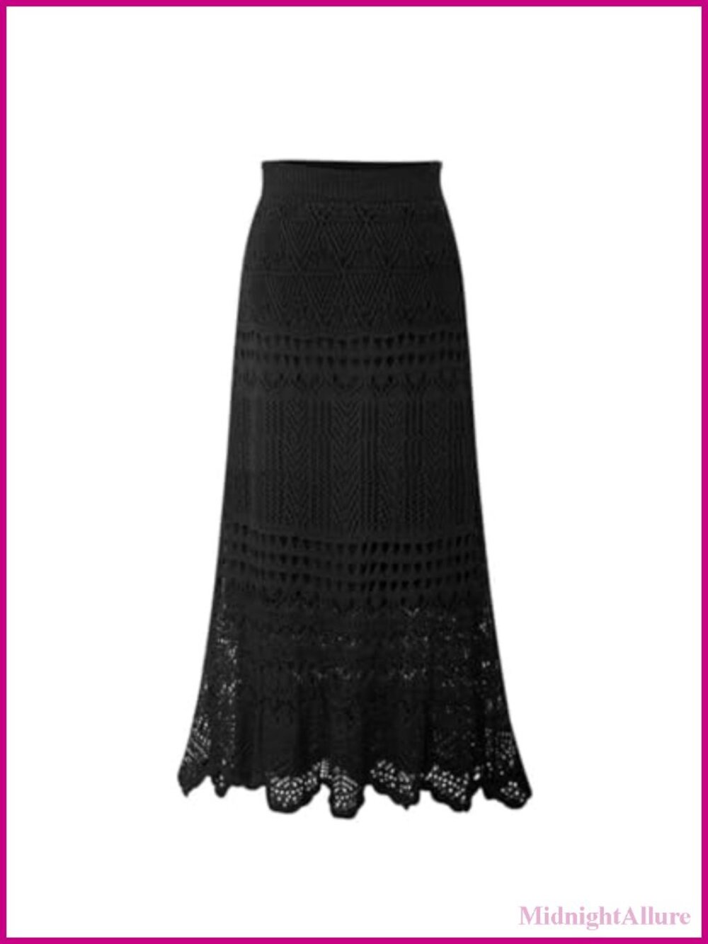 Crochet Knit Flowy Patterned Lace High Waist Maxi A-Line Boho Skirt